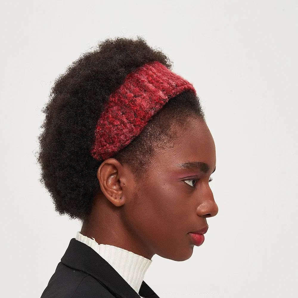 Red textured fabric bow headband for women, plush material, embellished style