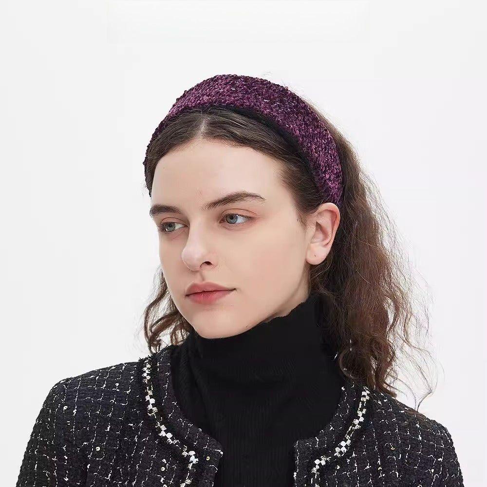 purple knitted minimalist women's headband with textured yarn