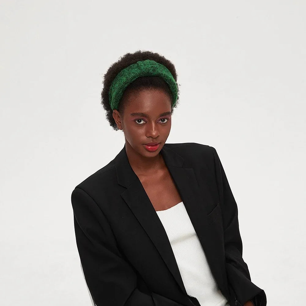 Green knitted wool minimalist headband for women with soft textured fabric