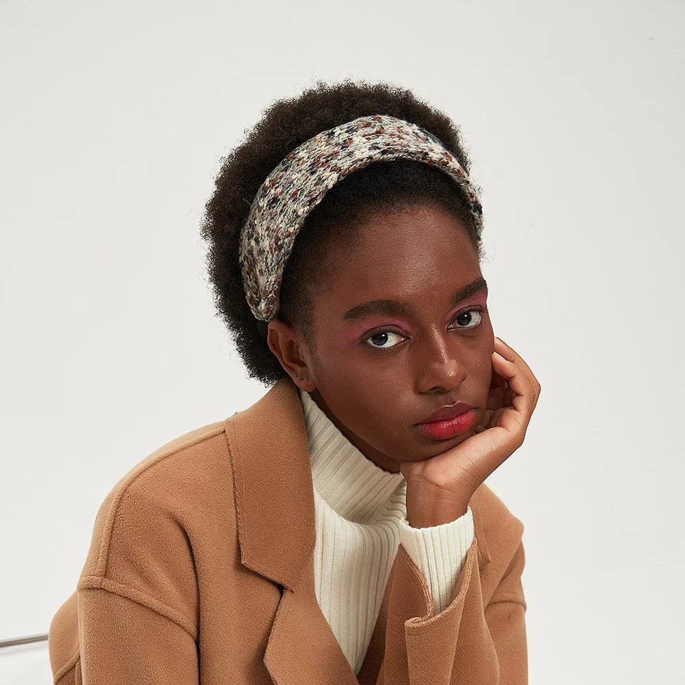 multicolor knit printed women's headband featuring a textured pattern