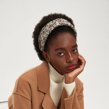 multicolor knit printed women's headband featuring a textured pattern