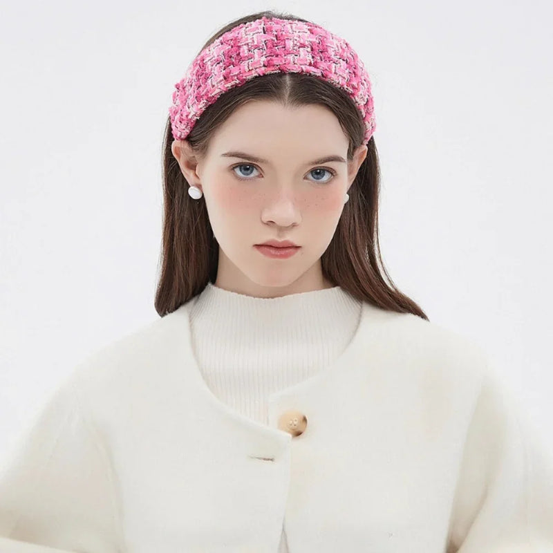 Pink woven fabric headband in bow style for women