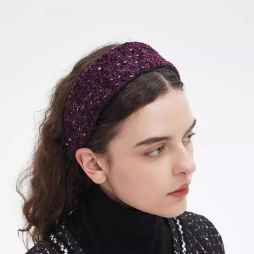 Women's purple embellished headband with sequins, wide and textured design