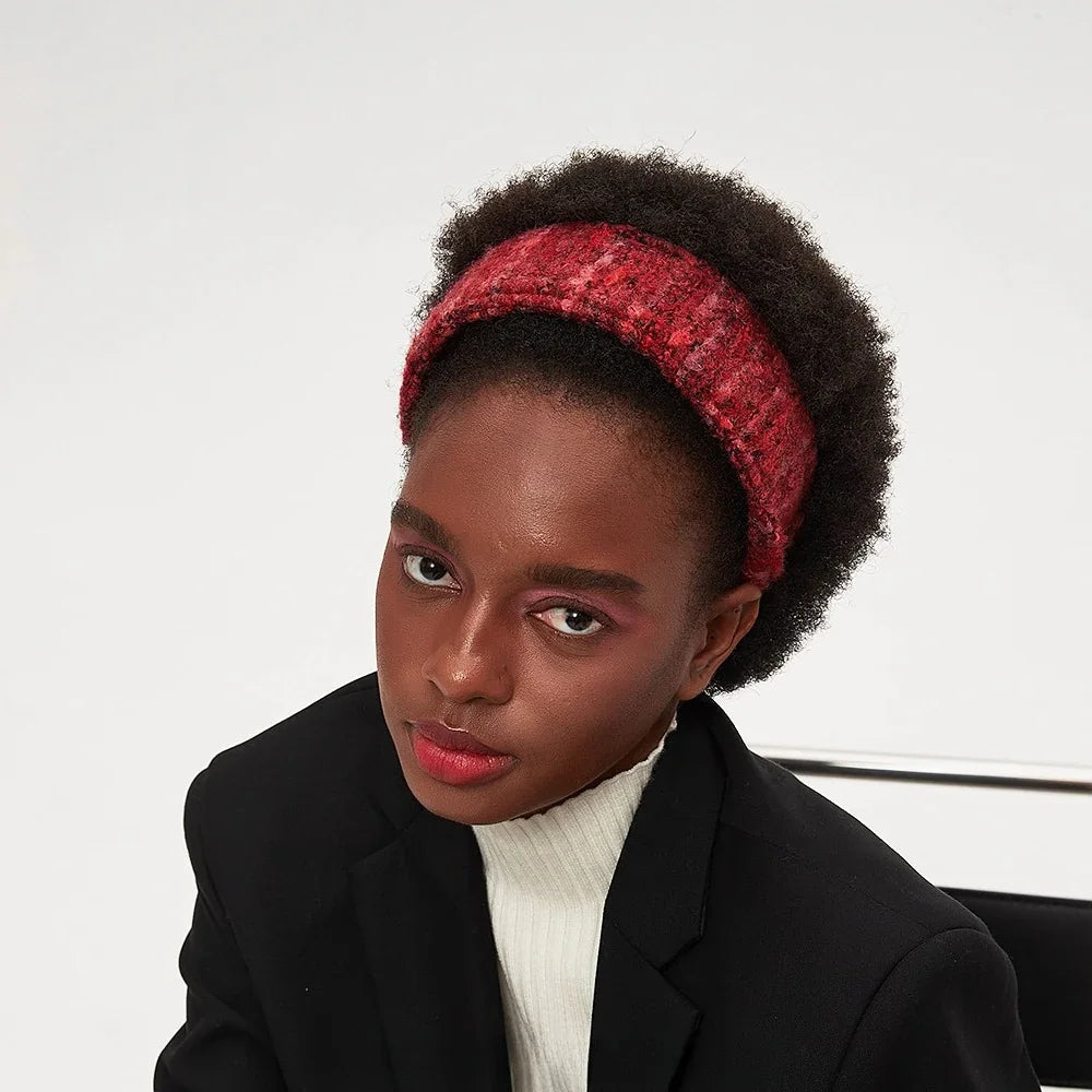 Red textured fabric bow headband for women, plush material, embellished style