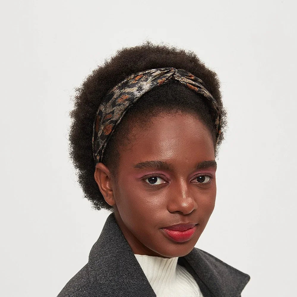 women's leopard print embellished headband with twisted knot design