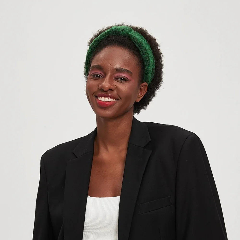 Green textured fabric bow headband, stylish women's embellished hair accessory