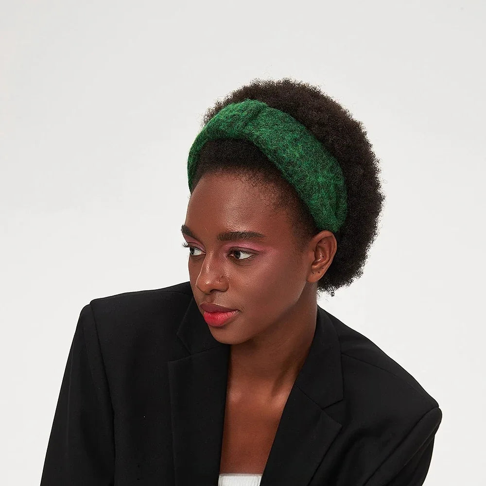 Green knitted wool textured minimalist women's headband