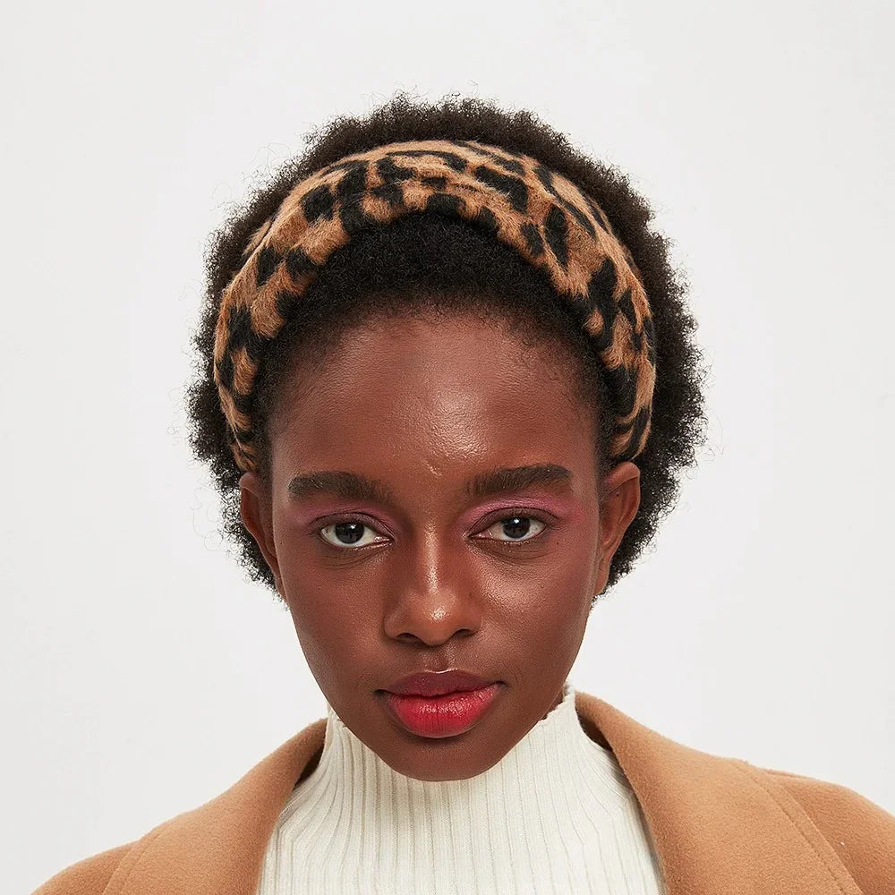 Leopard print bow headband in soft fuzzy material, women's animal print fashion accessory