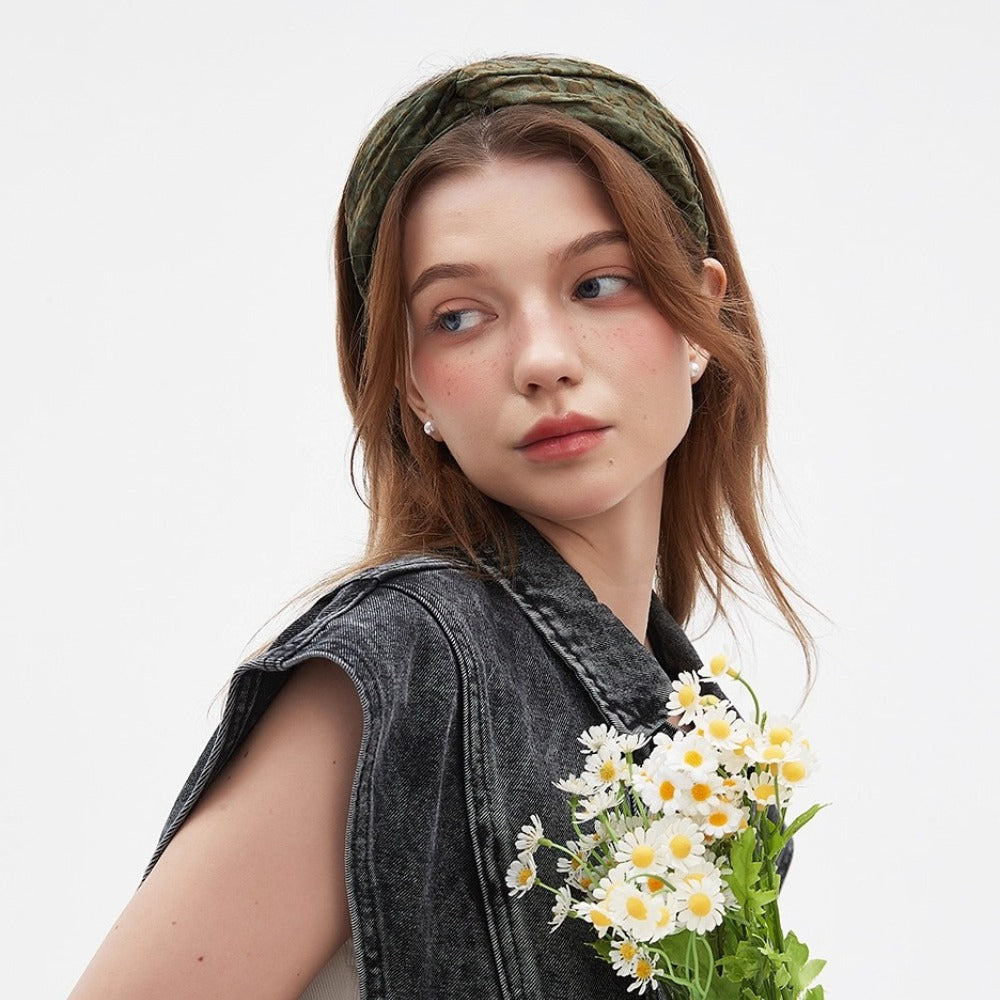 olive green quilted padded minimalist women's headband in soft fabric