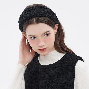 Black textured woven fabric headband, minimalist style women's fashion accessory