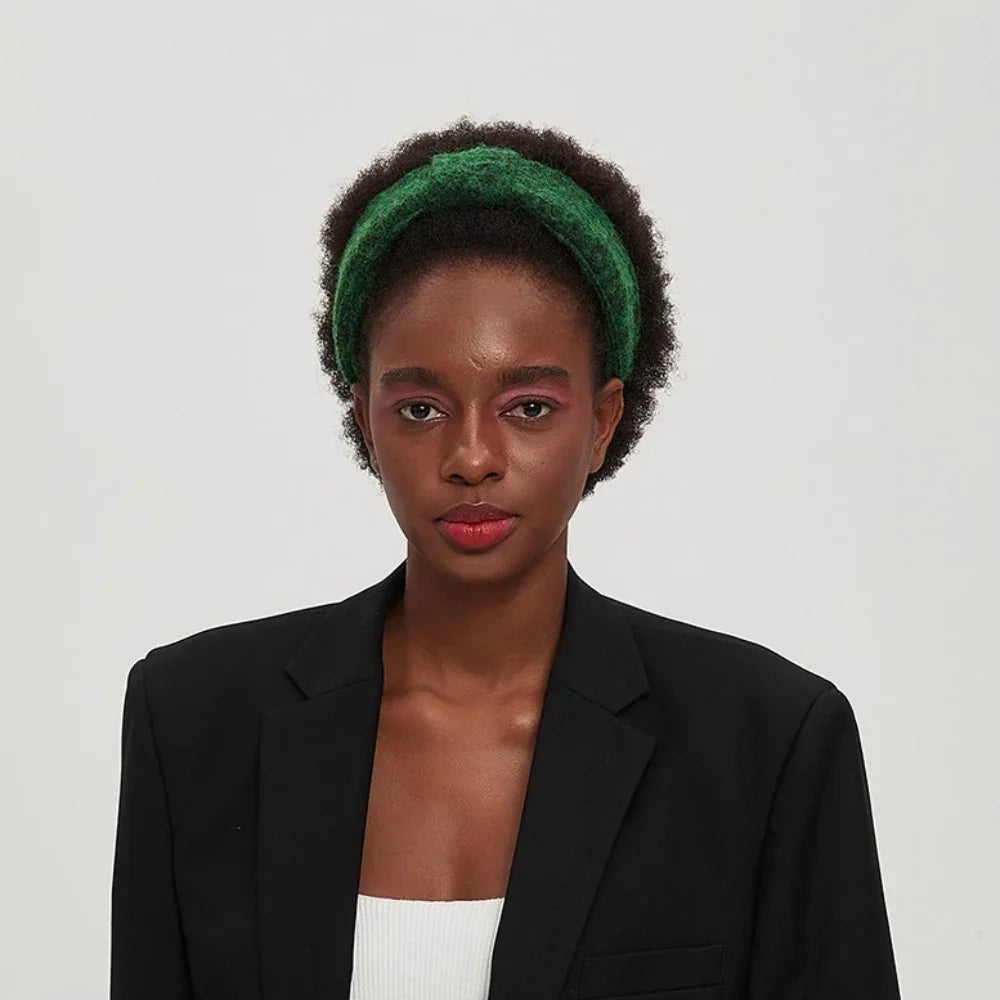 green minimalist wool padded women's headband with fuzzy texture