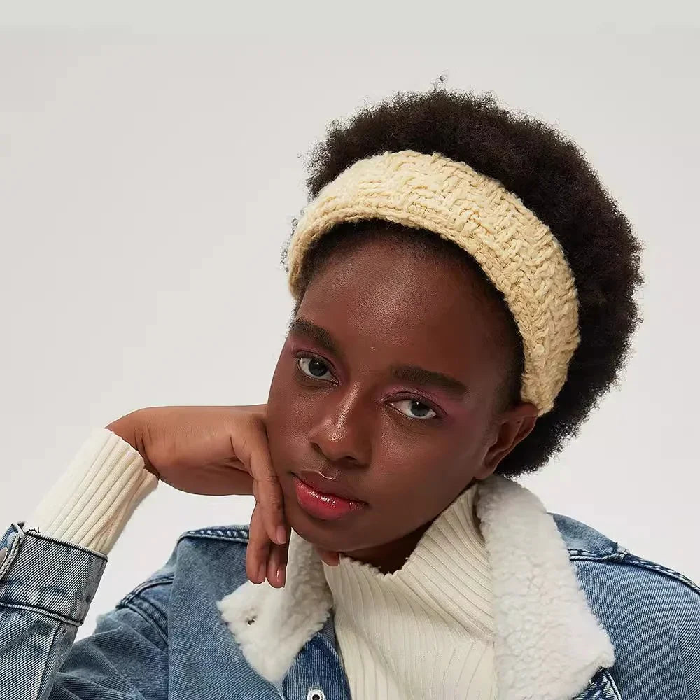 Cream knitted minimalist women's headband with textured pattern