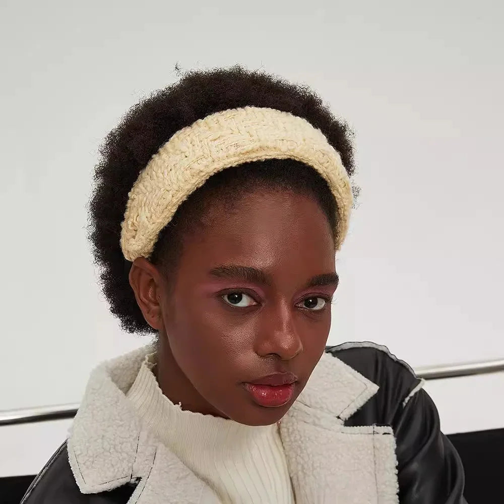 Cream knitted minimalist women's headband with textured pattern