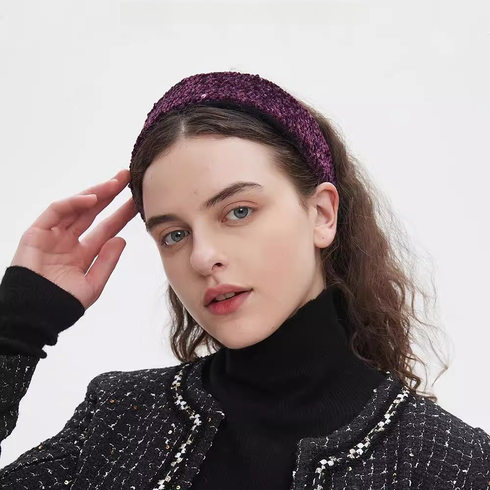 Purple sequined embellished women's headband with wide band design