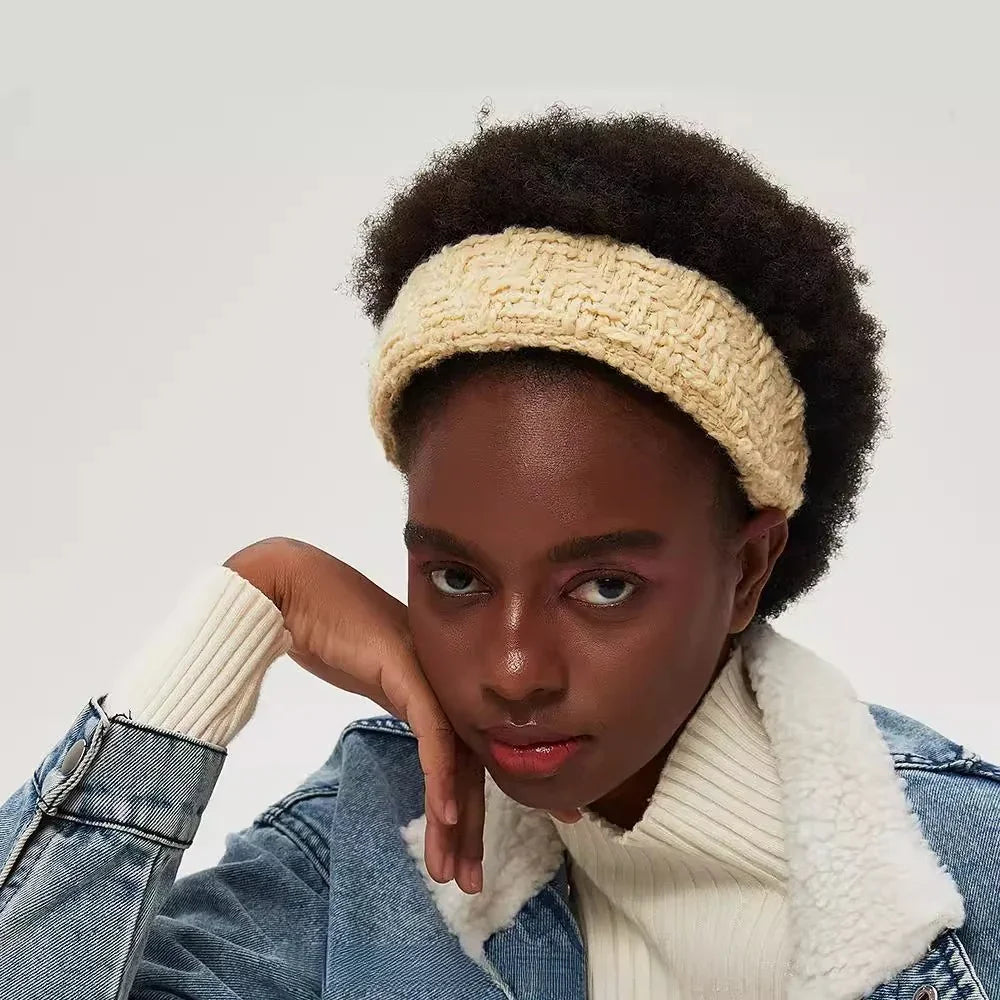 Cream knitted minimalist women's headband with textured pattern