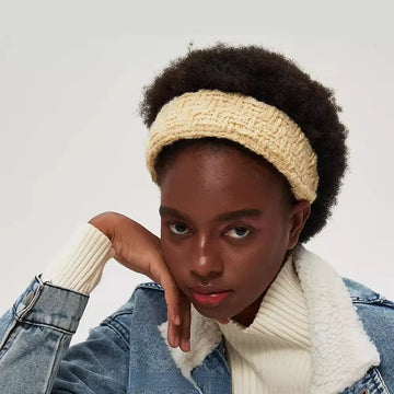 Cream knitted minimalist women's headband with textured pattern